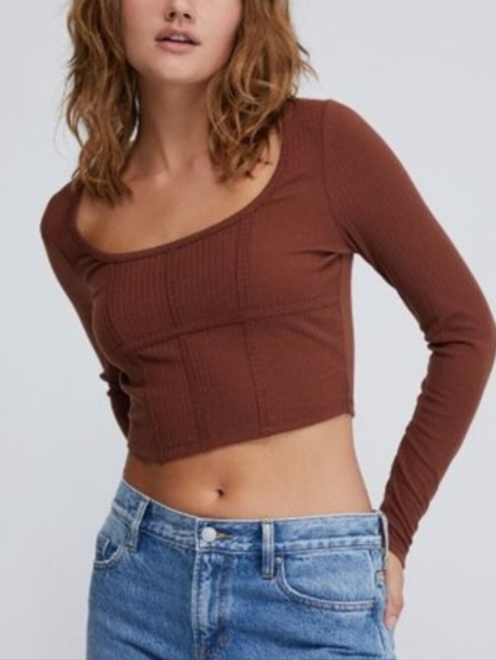 Pacsun PacCares Brown Science Long Sleeve Bustier Top